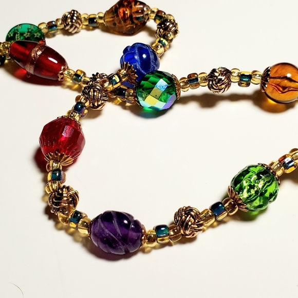 VINTAGE Colorful Beaded Necklace with Dragon Charm 24" L - Picture 2 of 9